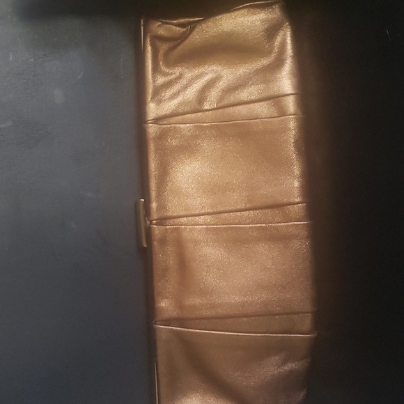 Express leather clutch, shimmery bronze with satin lining